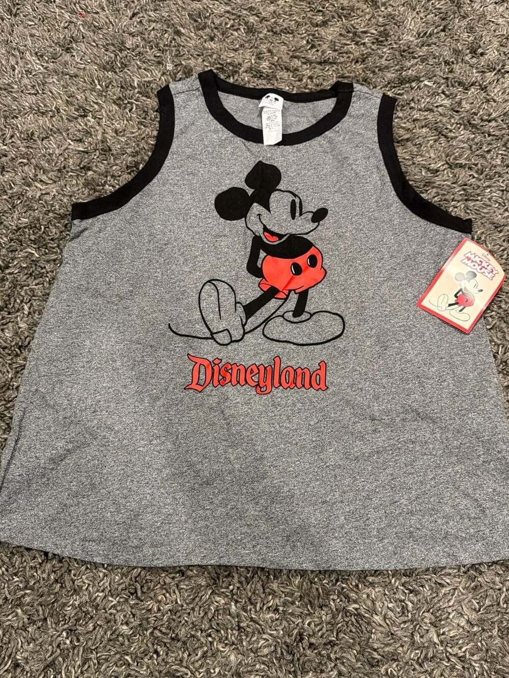 Disney Parks Mickey Mouse Disneyland Gray Ringer Muscle Tank Top Shirt